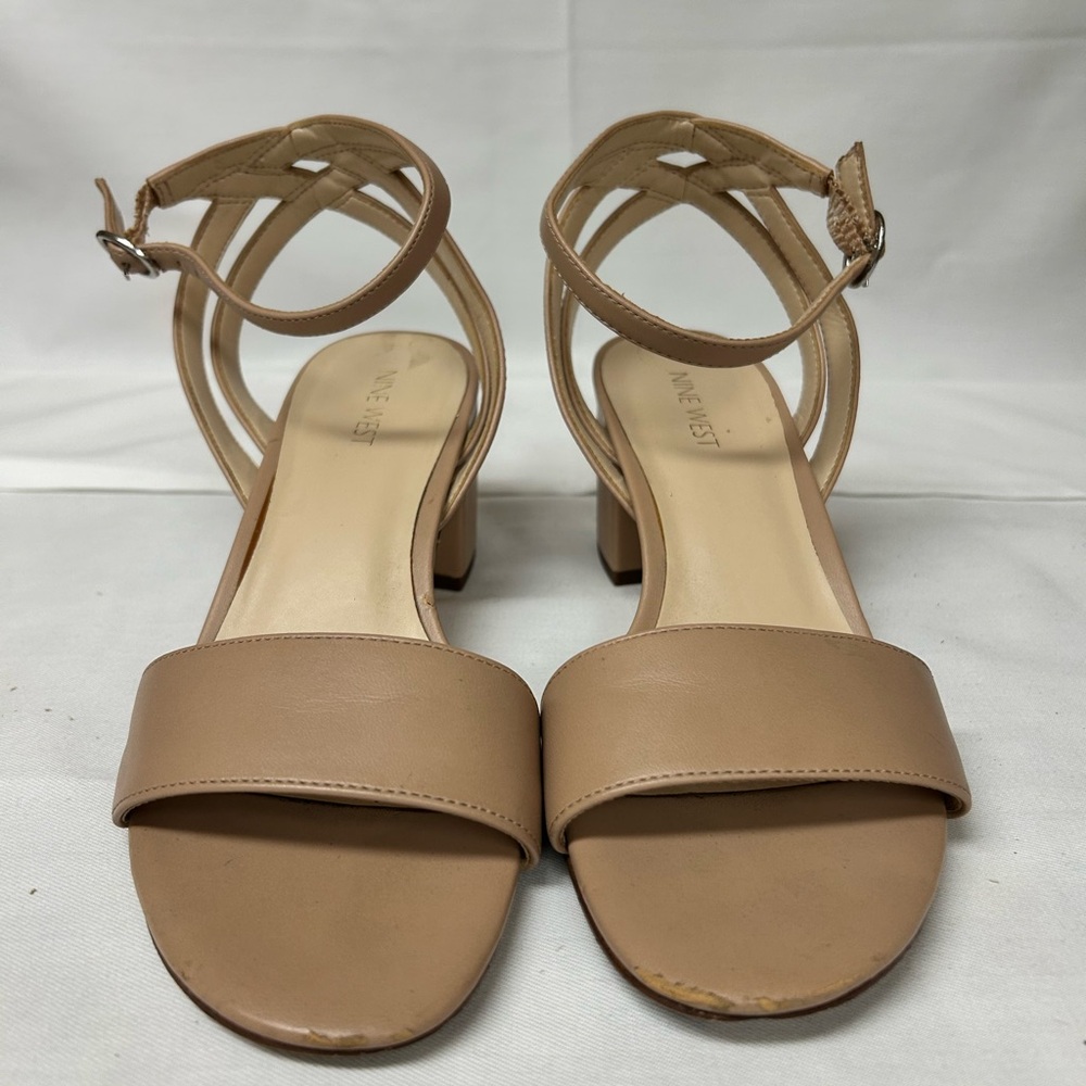 Nine West Jibril Nude Block Heel Criss-Cross Ankle Strap Sandals